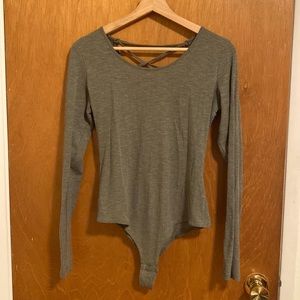 Olive green bodysuit with lace up back